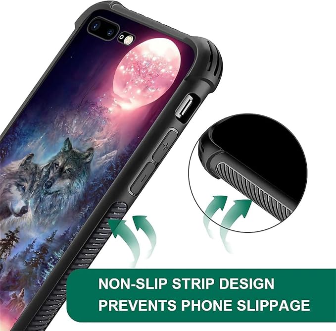 for iPhone 7/8 Case, Star Two Wolfs Howling Pattern Graphic Design Girl Boy Soft Silicone Hard Acrylic Shock Protection for iPhone 7/8
