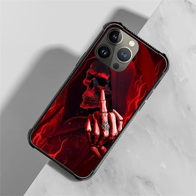 for iPhone 13 Pro Case, Gestures Funny Skull Pattern Graphic Design Girl Boy Soft Silicone Hard Acrylic Shock Protection for iPhone 13 Pro