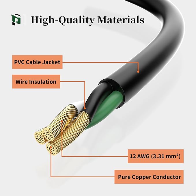 PLUGTUL Outdoor Extension Cord 25FT, 12 Gauge Extension Cord with Lighted End, Heavy Duty,15A 1875W SJTW, ETL Listed, Great for Garden and Home, Black
