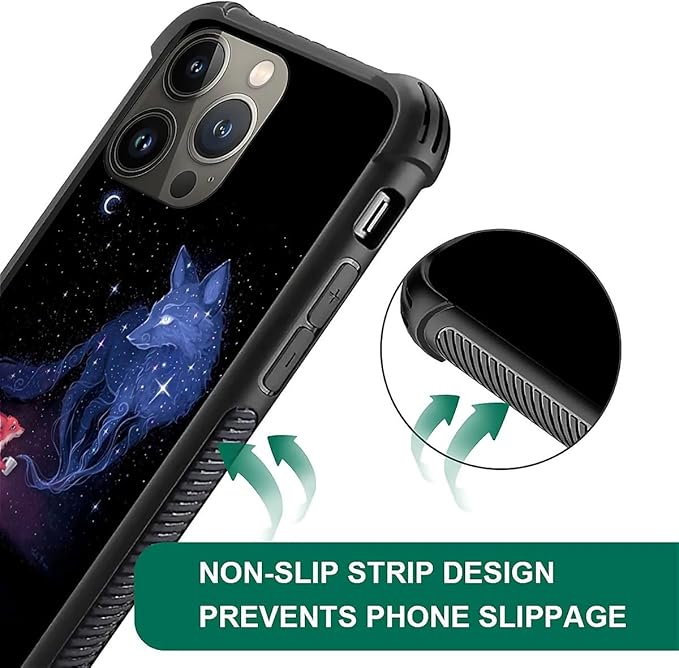 for iPhone 13 Pro Max Case, Galaxy Fox Wolf Pattern Graphic Design Girl Boy Soft Silicone Hard Acrylic Shock Protection for iPhone 13 Pro Max