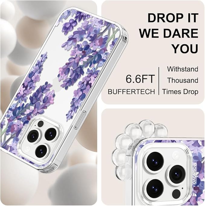 MOSNOVO Case for iPhone 14 Pro Max, [Buffertech 6.6ft Military-Grade Drop Protection] [Anti Peel Off Tech] Clear TPU Bumper Phone Case Cover Design - Lavender