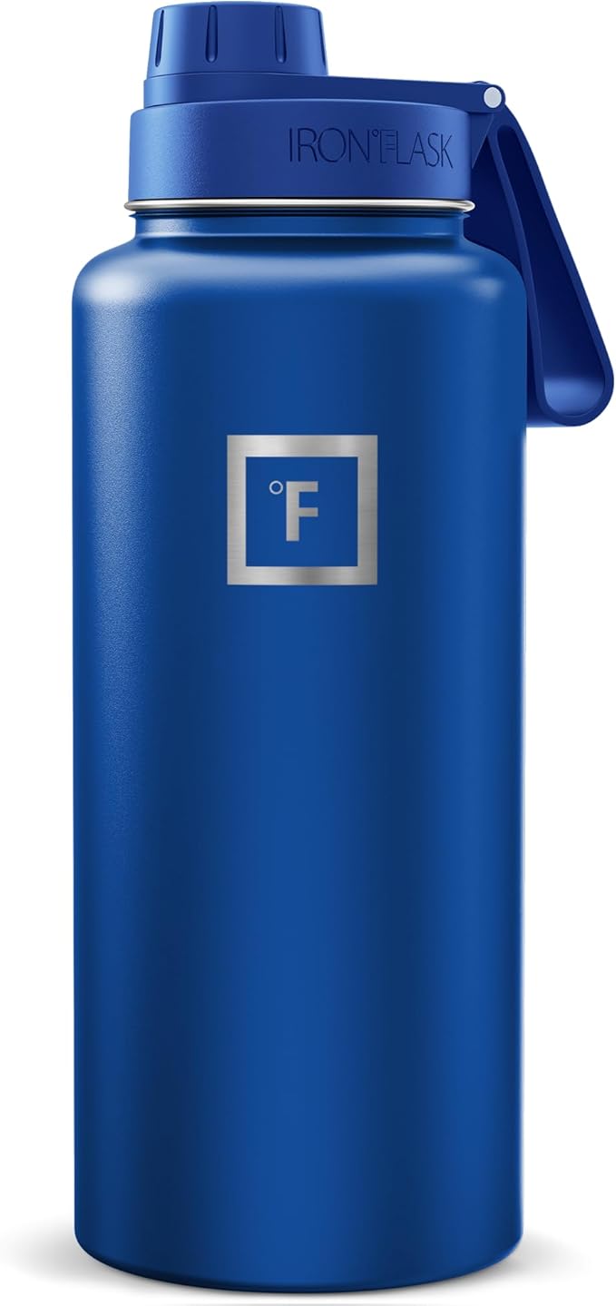 IRON °FLASK Camping & Hiking Hydration Flask with Spout, Wide Mouth Insulated Stainless Steel Sports Water Bottle - Twilight Blue 32 oz - Spout (1 Lid)