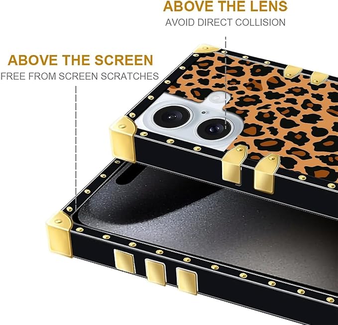 Compatible with iPhone 16 Case, Brown Leopard Texture Luxury Golden Decoration for Girl Women Soft TPU Shockproof Protective Hard PC Back