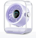 KIMMOO USB Desk Fan, Quiet Table Fan with Turbo Airflow, 100 Speeds, Digital Display, 90° Rotating, Small Rechargeable Battery Desktop Fans for Bedroom Home Office Travel, Lavender