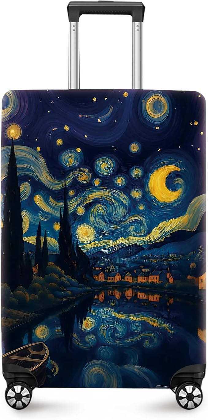 ANNA QUEEN Starry Night Art Luggage Cover, Van Gogh Inspired Suitcase Protector, Washable Stretchable Travel Sleeve for 28-30 Inch Luggage