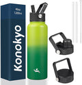 Konokyo 40oz Insulated Water Bottle Stainless Steel Sport Bottles with 3 Lids,Bamboo Grove