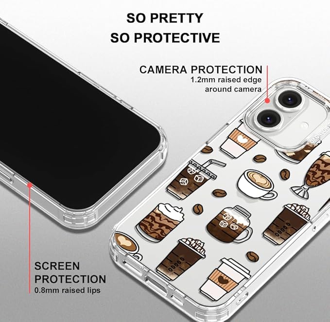 MOSNOVO Case for iPhone 16 Plus, [Buffertech 6.6ft Military-Grade Drop Protection] [Anti Peel Off Tech] Clear TPU Bumper Phone Case Cover Design - Coffee