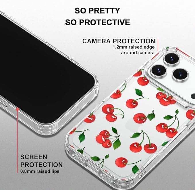 MOSNOVO for iPhone 17 Pro Case | Military Grade 6.6ft Drop Tested | Camera Control | Clear with Cute Cherry Design