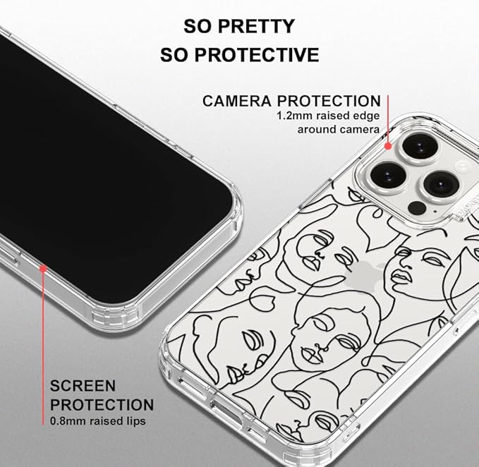 MOSNOVO Case for iPhone 15 Pro, [Buffertech 6.6ft Military-Grade Drop Protection] [Anti Peel Off Tech] Clear TPU Bumper Phone Case Cover Design - Abstract Face Line Art