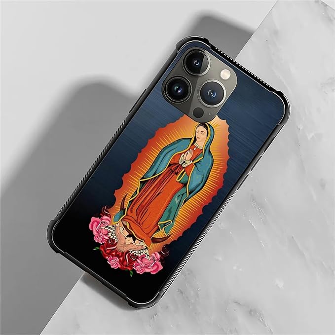 for iPhone 14 Pro Case, Red Virgen Guadalupe Pattern Graphic Design Girl Boy Soft Silicone Hard Acrylic Shock Protection for iPhone 14 Pro