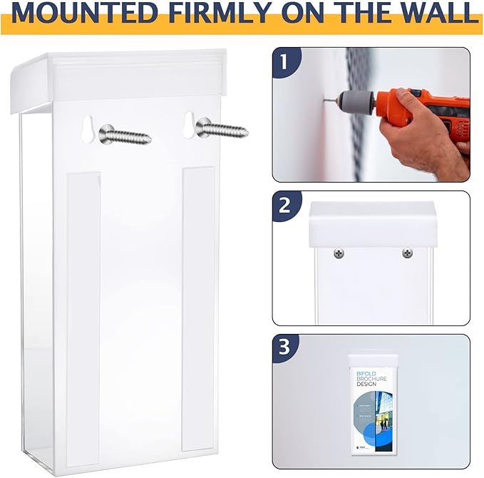 Remerry 4 Pieces Acrylic Outdoor Brochure Holder 4 x 9 Inch Waterproof Wall Mount Literature Box with White Lid Clear Pamphlet Holder for Pamphlet Map Menu Display