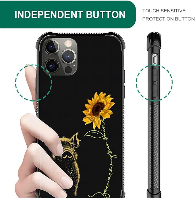 for iPhone 11 Pro Case, Pig Sunflower Yellow Sunshine Pattern Made of Soft Silicone Hard Acrylic Shock Protection for iPhone 11 Pro