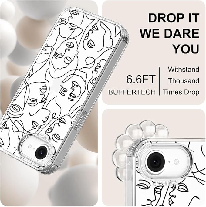 MOSNOVO for iPhone 17e Case/iPhone 16e Case, Shockproof Military-Grade Protection 6.6ft Drop Tested, Clear Phone Case for iPhone 16e / iPhone 17e, Abstract Face Line Art Design