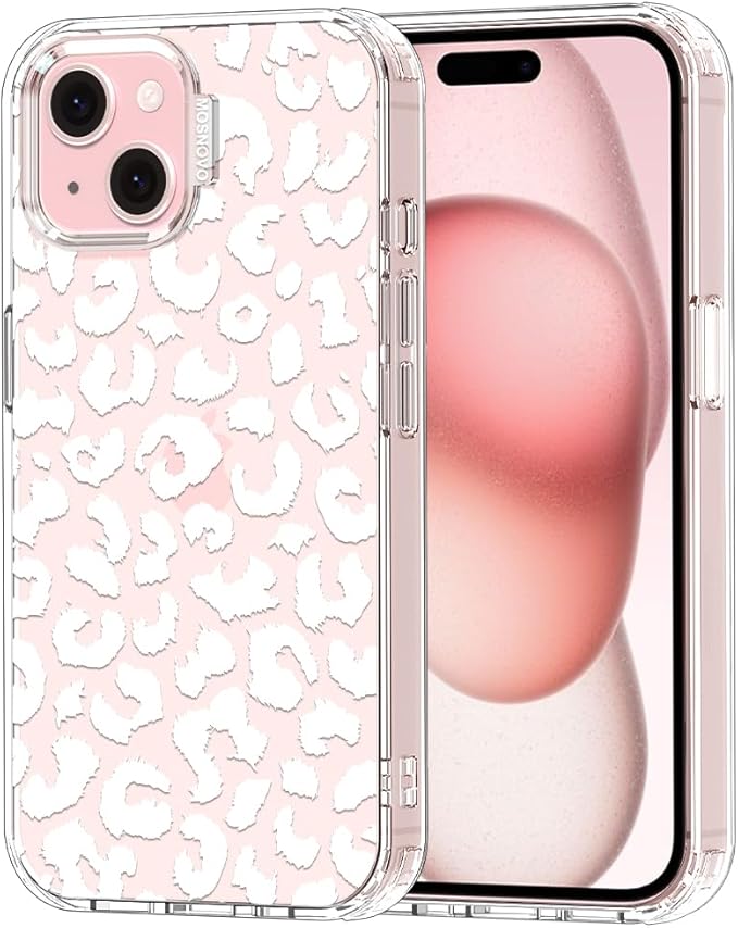 MOSNOVO Case for iPhone 15, [Buffertech 6.6ft Military-Grade Drop Protection] [Anti Peel Off Tech] Clear TPU Bumper Phone Case Cover Design - White Leopard Print