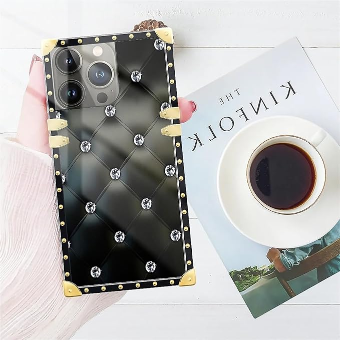 Compatible with iPhone 14 Pro Max Case, Shiny Black Sofa Crystal Luxury Golden Decoration for Girl Women Soft TPU Shockproof Protective Hard PC Back for iPhone 14 Pro Max