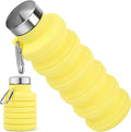Collapsible Water Bottle, 16oz Portable Reusable Silicone Water Bottle, BPA-Free Leak-Proof Foldable Design with Carabiner, Lightweight Durable for Gym, Travel, Camping, Hiking, Sports, Yellow