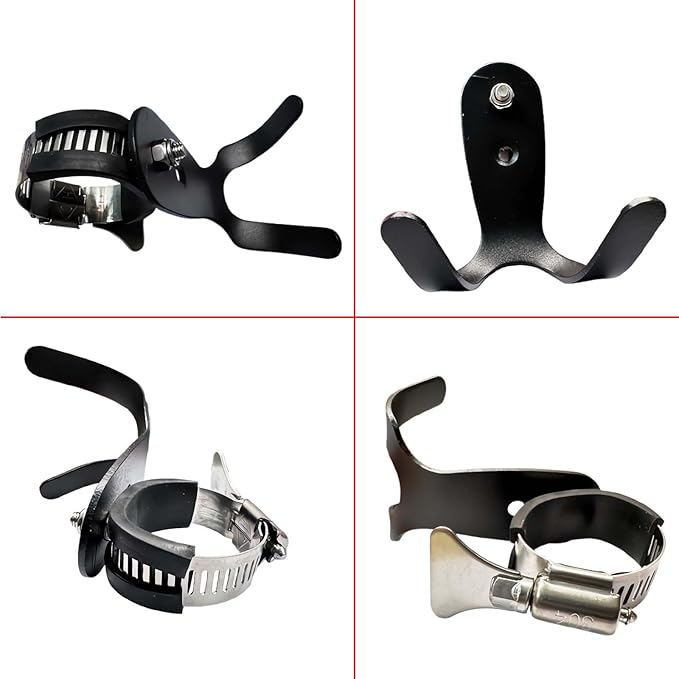 Adjustable Handlebar Hook Mount, Universal Pole Storage Hook, Black Metal Clamp Design (Double, 1pc)