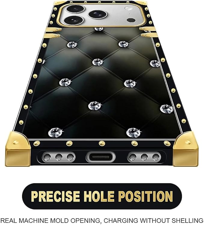 for iPhone 17 Pro Case Luxury Golden Decoration for Girl Women Soft TPU Shockproof Protective Hard PC Back for iPhone 17 Pro Crazy Pattern Shiny Black Sofa Crystal