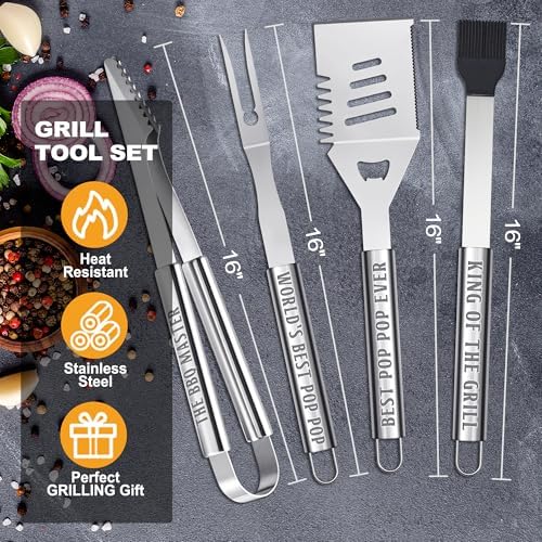 Pop Pop Gifts from Grandkids, Gifts for Poppop Grandparents Day, Grilling Accessories, Heavy Duty Stainless Steel Grill Set BBQ Grill Tools for Outdoor Grill with Aluminum Case, Grill Utensils Set - Image 5
