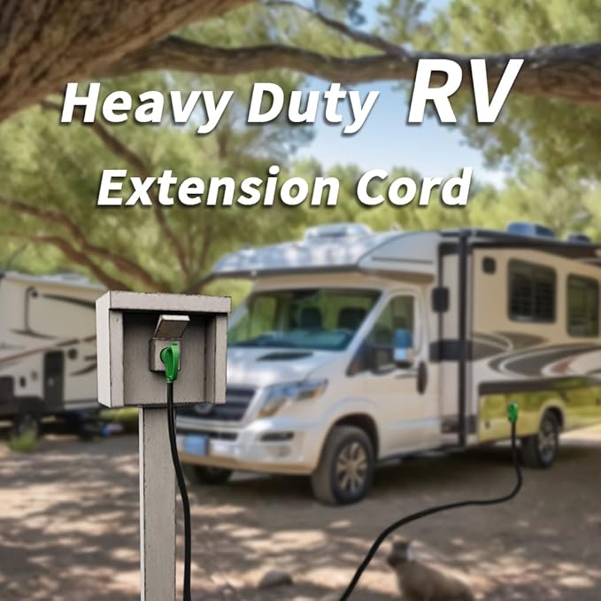 PlugSaf 100 FT 30 Amp RV Extension Cord Outdoor with Grip Handle, Flexible Heavy Duty 10/3 Gauge STW RV Power Cord Waterproof with Cable Organizer, NEMA TT-30P to TT-30R, Black-Green, ETL Listed