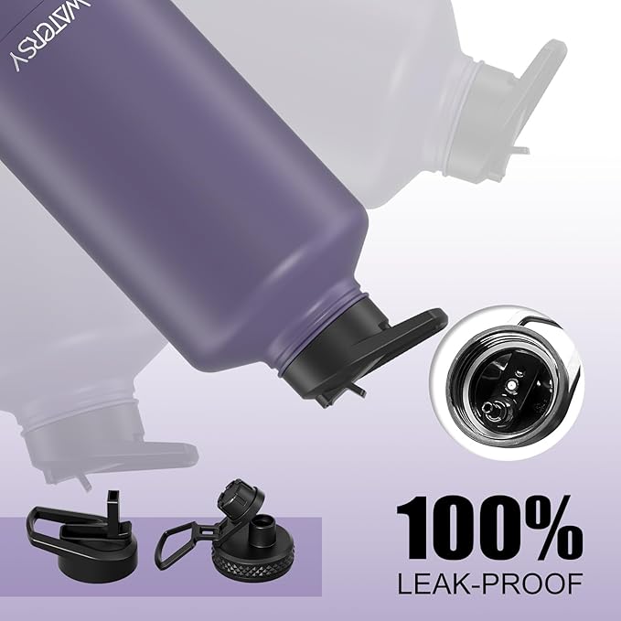 87oz Insulated Water Bottle (Cold for 48 Hrs),BPA Free&Leak Proof,1.5 Gallon Stainless Steel Water Flask,Water Jug with Straw Spout Lids for Gym,Hiking,Camping,Purple