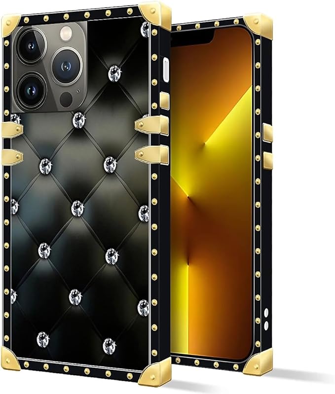 Compatible with iPhone 13 Pro Case, Shiny Black Sofa Crystal Luxury Golden Decoration for Girl Women Soft TPU Shockproof Protective Hard PC Back for iPhone 13 Pro