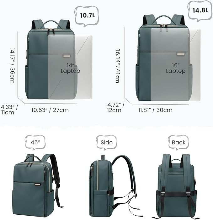 Laptop Backpack for Women, Work Business Traval Computer Backpacks with Laptop Compartment Waterproof Casual Daypack for Travel College,14Inch,DarkGreen