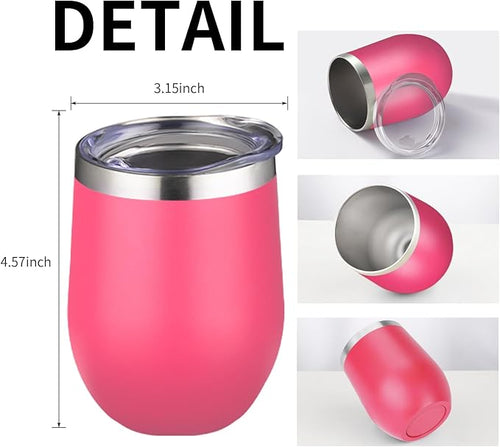 12oz/4 Pack Wine Tumbler Glasses with Lid Stemless Double Wall Vacuum Stainless Steel Travel Tumbler Keeping Cold & Hot for Wine,Coffee,Cocktails,Christmas Drinks-Family and Gifts(Multi color-10)