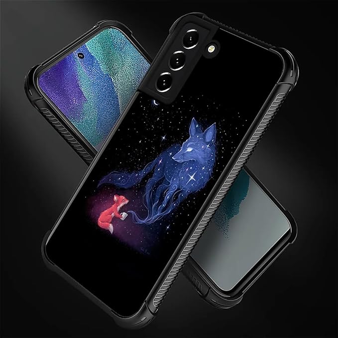 for Samsung Galaxy S22 Case, Galaxy Fox Wolf Pattern Graphic Design Girl Boy Soft Silicone Hard Acrylic Shock Protection for Samsung Galaxy S22