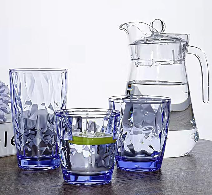 15Oz Shatterproof Tritan Drinking Glasses Unbreakable Acrylic Glasses Drinkware BPA Free Hard Plastic Cups Reusable Kitchen Water Glasses Drinking Set of 8 (Blue)