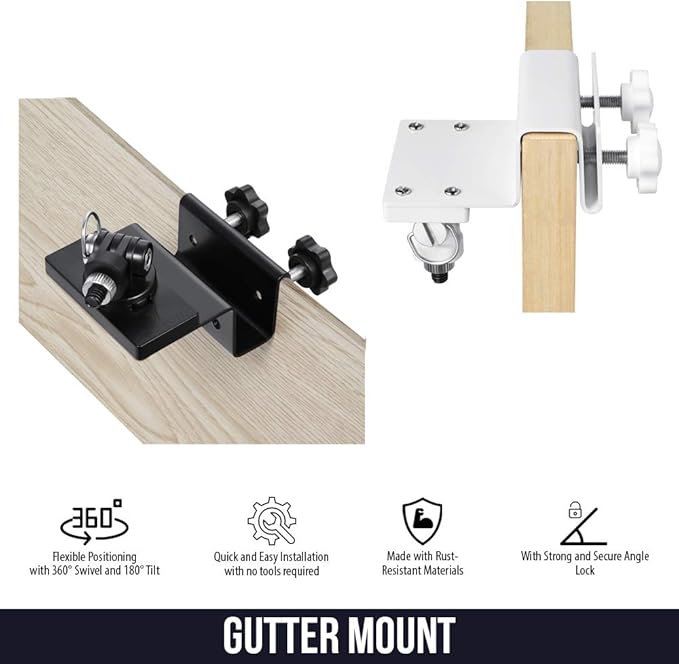 Wasserstein Weatherproof Gutter Mount with Universal Screw Adapter - Compatible with Blink Outdoor/Outdoor 4/XT/XT2 (1-Pack, Black)