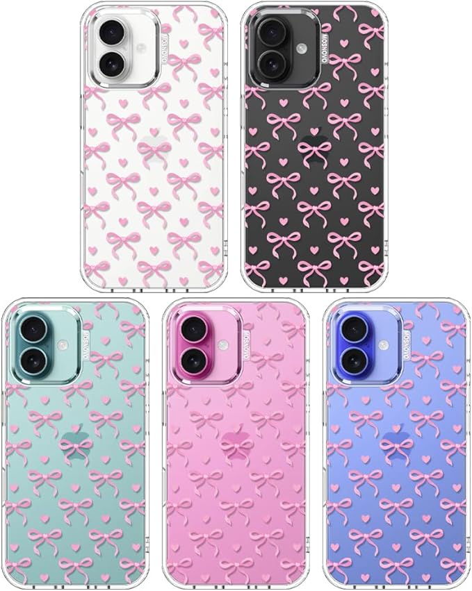 MOSNOVO Case for iPhone 16, [Buffertech 6.6ft Military-Grade Drop Protection] [Anti Peel Off Tech] Clear TPU Bumper Phone Case Cover Design - Bowtiful Love