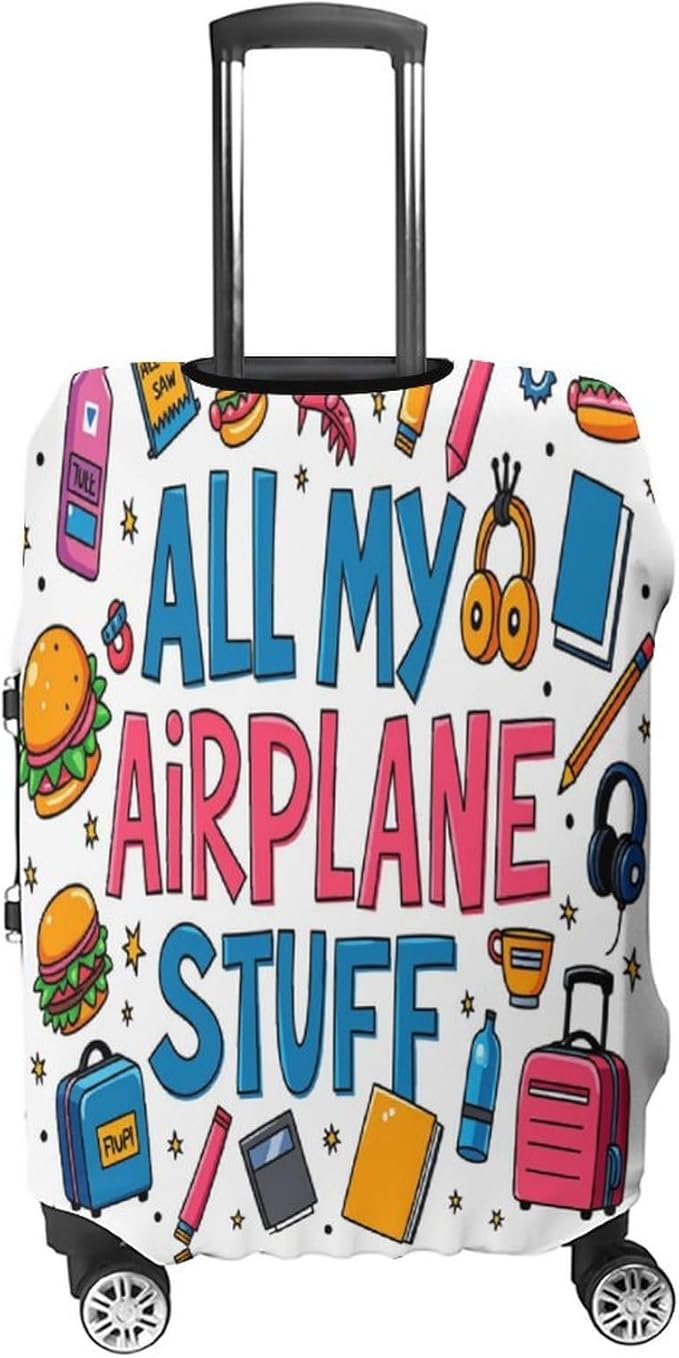 Airplane Travel Essentials Stretch Luggage Cover, Washable Suitcase Protector Fits 26-28in Cases, Secure Fit for Carry On Checked Bags, Travel Essentials