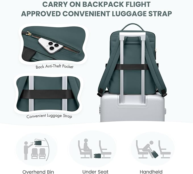 Laptop Backpack for Women, Work Business Traval Computer Backpacks with Laptop Compartment Waterproof Casual Daypack for Travel College,14Inch,DarkGreen