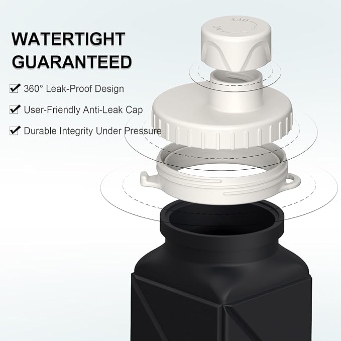 BEAUTAIL Collapsible Water Bottles 20.6oz, Silicone Foldable Portable Travel Water Bottle, BPA-Free, Leakproof Reusable for Traveling Camping Hiking Sports Outdoor, 2 Pack (Black+Dark Blue)