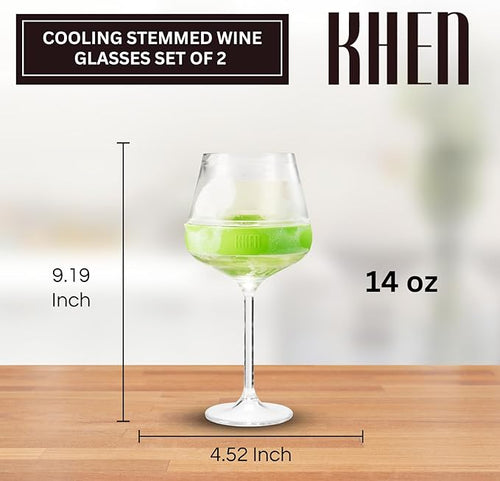 14oz Frozen Cooling Wine Glasses, 2 Set – Keep Drinks Cold Longer, Stemmed Double Wall Insulated Freezable Tumblers Freeze Gel – Perfect for Both Indoor & Outdoor Parties, Poolside, Red & White Wine