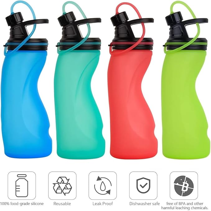 E-Senior Collapsible Water Bottle BPA Free - Foldable Water Bottle for Travel Sports Bottles with Triple Leak Proof Lightweight 17oz (Upgraded Fire Red)