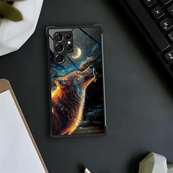 for Samsung Galaxy S22 Ultra Case, Star Cave Hungry Wolf Pattern Graphic Design Girl Boy Soft Silicone Hard Acrylic Shock Protection for Samsung Galaxy S22 Ultra
