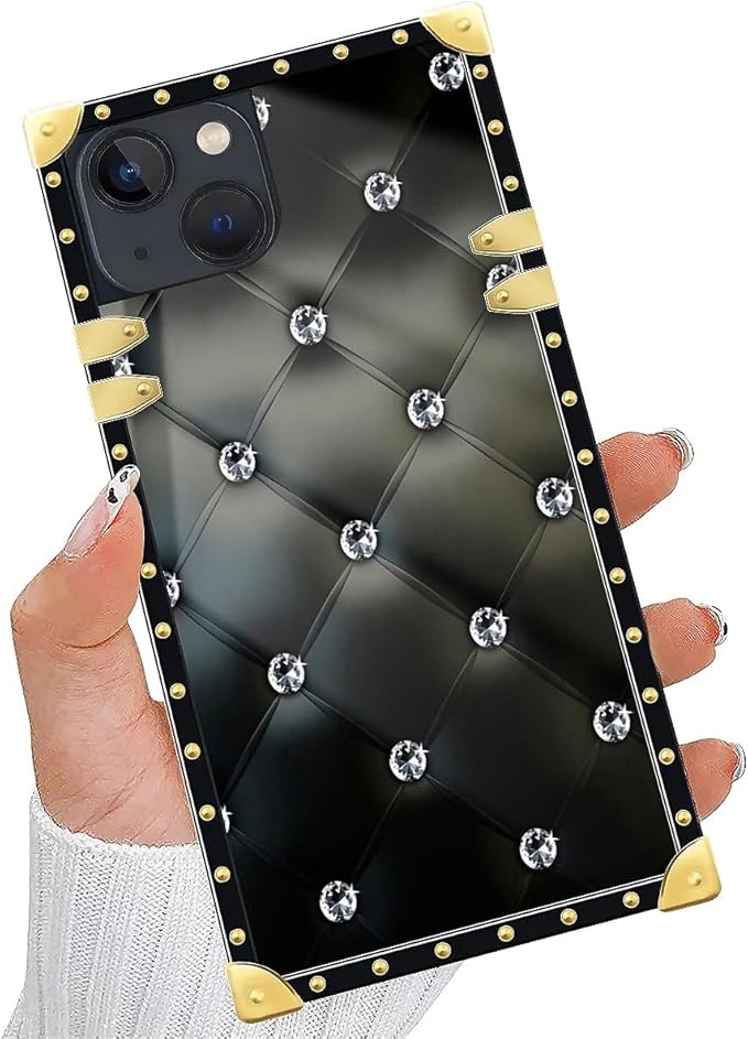 Compatible with iPhone 13 Case, Shiny Black Sofa Crystal Luxury Golden Decoration for Girl Women Soft TPU Shockproof Protective Hard PC Back for iPhone 13