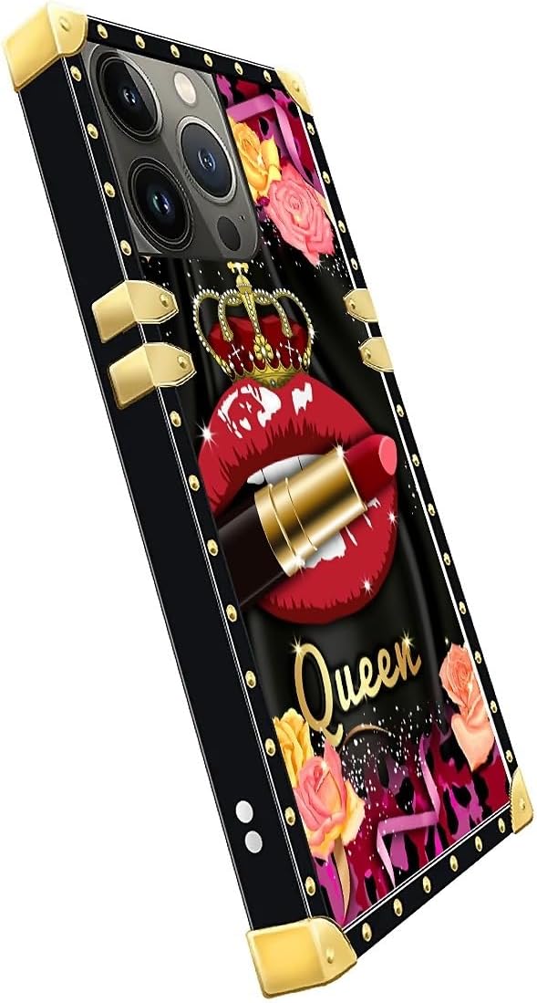 Compatible with iPhone 13 Pro Case, Queen Lip Crown Leopard Print Luxury Golden Decoration for Girl Women Soft TPU Shockproof Protective Hard PC Back for iPhone 13 Pro