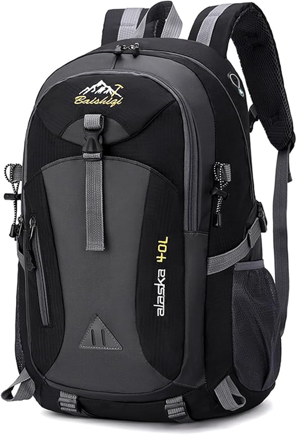 40L Hiking Backpack, Lightweight Daypack for Men Women, Polyester Rucksack, Breathable Backpack with Multi Pockets for Camping Walking Commuting Outdoor Short Trips - Black
