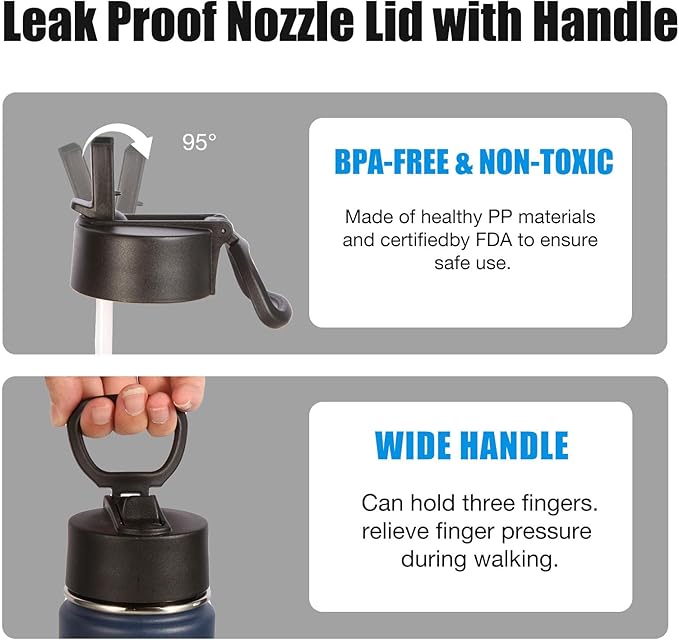 Volhoply 24oz Insulated Water Bottle with Straw Bulk 8 Pack,Metal Wide Mouth Water Bottles with Handle Lid Keep Cold,Reusable Double Wall Cups,Powder Coated Sport Bottle For Holder(Navy,8 Count)