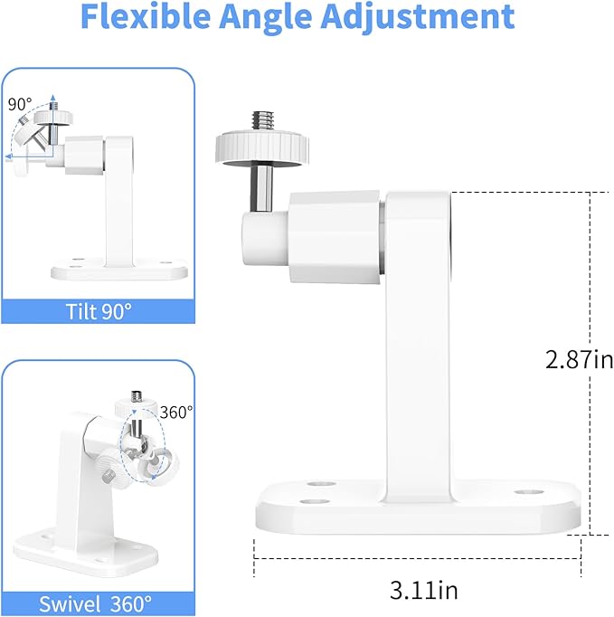 2 Pack Ring Camera Mount: 360 Degree Adjustable Wall Mount for Stick Up Cam Battery/Outdoor Cam Plus, 2 Ways Installation - Strong Adhesive & Screw, Fit for Viewing Angle(White)