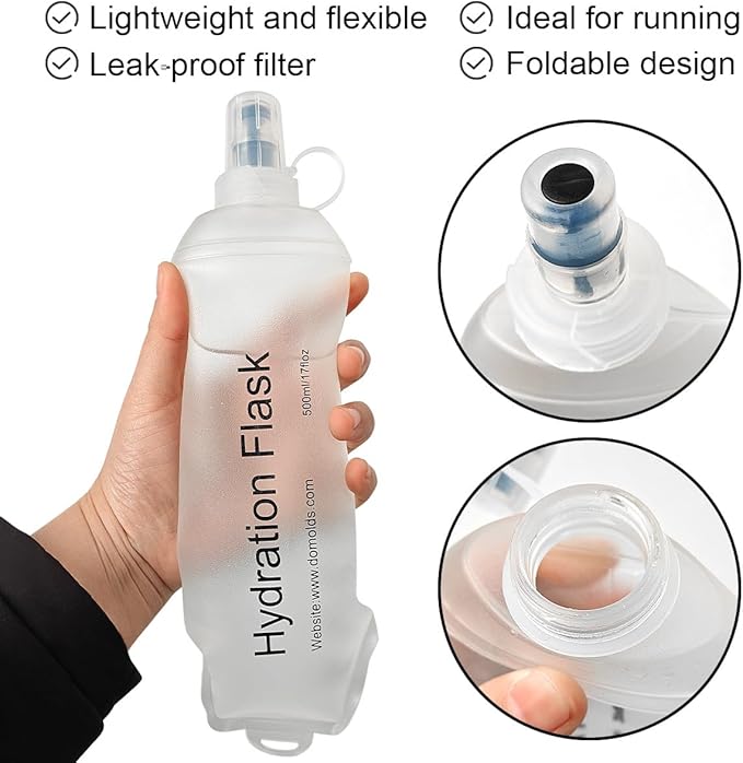 WILDREEDS 500ml Soft Flask, TPU Collapsible Soft Water Bottle for Hydration Pack, Running Vest, Folding Water Bottle for Hiking Cycling Climbing-1Pcs, White