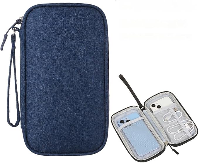 Electronic Organizer Travel Cable Accessories BagPouch Portable Waterproof Storage Bag Electronic Organizer Case for Cable, Mouse,USB Cable,Power Bank,Cord, Charger, Phone, Earphone (Dark Blue)