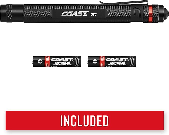 Coast G20 Inspection Beam LED Penlight with Adjustable Pocket Clip and Consistent Edge-To-Edge Brightness, Black, 54 lumens,1 Pack