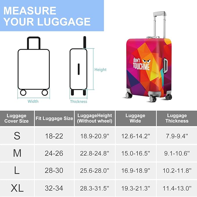 Don't Touch Me Funny Travel Luggage Cover-Neon Geometric Stretchable Airplane Suitcase Protector Sleeve,Universal Washable Fit for 20-26 Inch Checked Baggage,Water Resistant Durable Luggage Protector