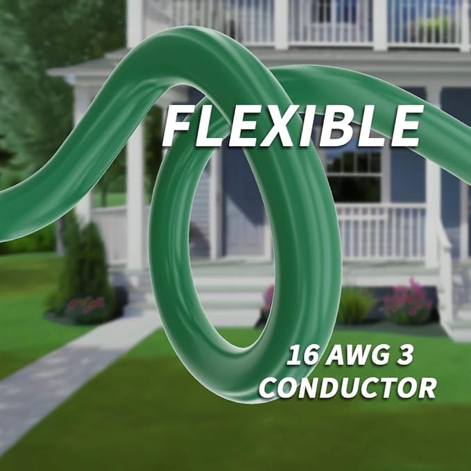 PlugSaf 1 to 3 Splitter Outdoor Extension Cord with Multiple Outlets; 40FT Total(22+6+6+6) 28FT End to End; 16/3 SJTW Green Extension Cord Outdoor Waterproof for Halloween Christmas; 16AWG 1625W ETL