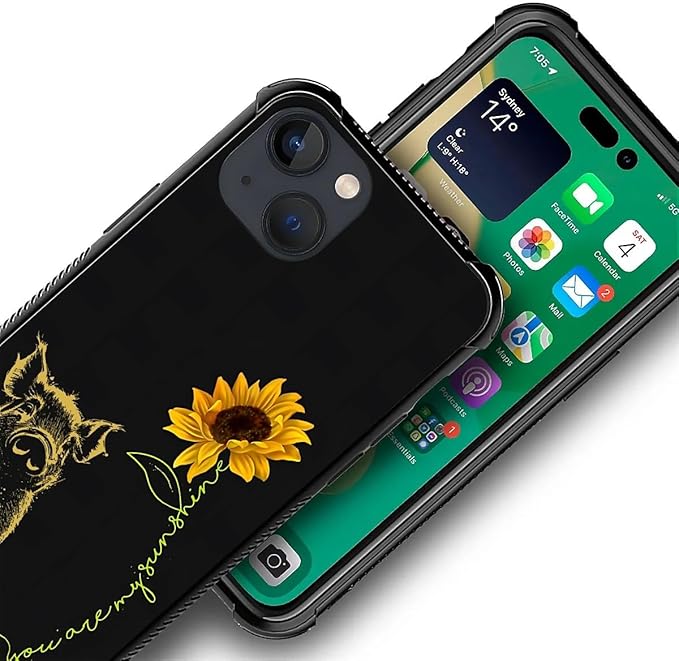 for iPhone 13 Mini Case, Pig Sunflower Yellow Sunshine Pattern Made of Soft Silicone Hard Acrylic Shock Protection for iPhone 13 Mini