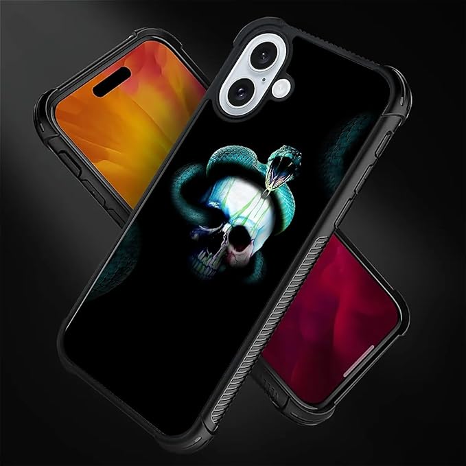 for iPhone 16 Plus Case, Skeleton Winding Snake Pattern Graphic Design Girl Boy Soft Silicone Hard Acrylic Shock Protection for iPhone 16 Plus